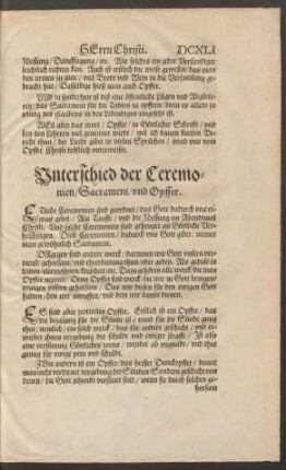 Unterschied der Ceremonien/ Sacrament/ und Opffer.