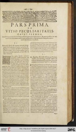 Pars prima: De vitio Peculiaritatis