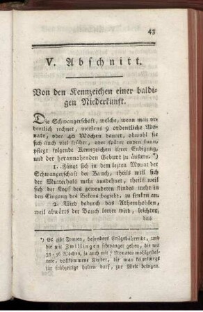 V. Abschnitt. Von den Kennzeichen einer baldigen Niederkunft.