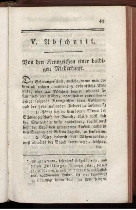 V. Abschnitt. Von den Kennzeichen einer baldigen Niederkunft.