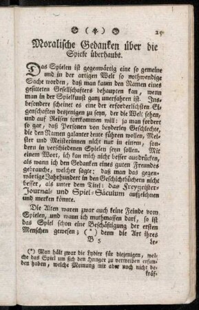 Moralische Gedanken über die Spiele überhaubt.