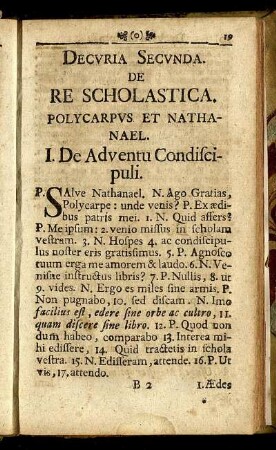 Decuria Secunda. De Re Scholastica.