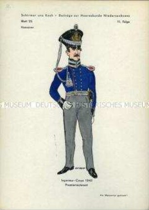 Uniformdarstellung, Premierleutnant des Ingenieur-Korps, Königreich Hannover, 1840.