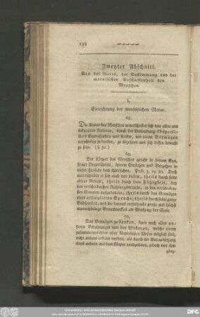 Zweyter Abschnitt. Von der Natur, der Bestimmung und der moralischen Beschaffenheit des Menschen.