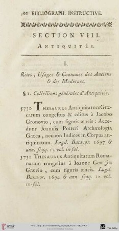 Section VIII: Antiquités