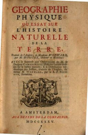 Geographie physique ou essay sur l'histoire naturelle de la terre