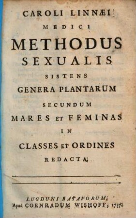 Corollarium generum plantarum Accedit methodus sexualis