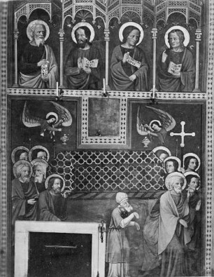 Die Bestattung eines Heiligen und die vier Evangelisten