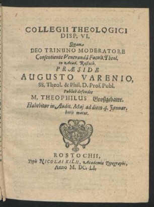 6: Collegii Theologici Disputatio ...