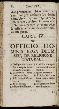 Caput IV. De Officio Hominis Erga Deum, Seu, De Religione Naturali.