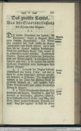 Das zwölfte Capitel, Von der Staatsverfassung des Königreichs Ungarn