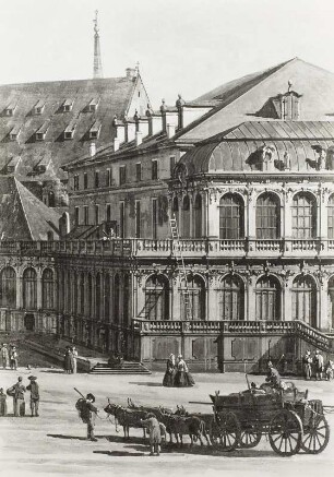 Der Zwingerhof in Dresden : Dresden, Zwinger, vierspänniger Ochsenwagen, Bellotto-Gemälde