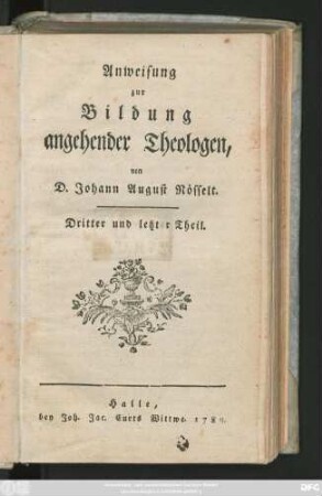 Theil 3: Anweisung zur Bildung angehender Theologen