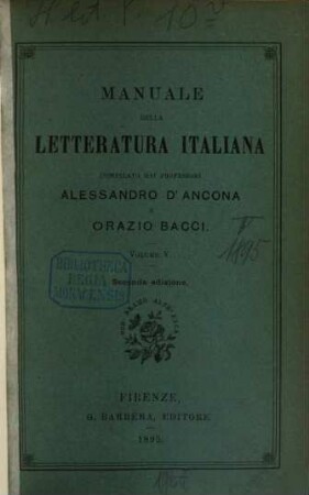Manuale della letteratura italiana. V