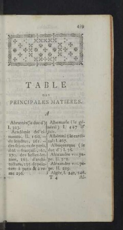 Table des principales matieres.