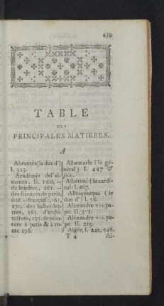 Table des principales matieres.