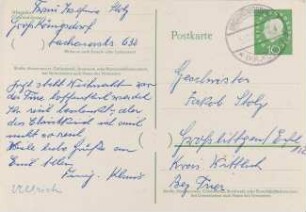 Postkarte für die Geschwister Jakob Stolz (02.12.1959)