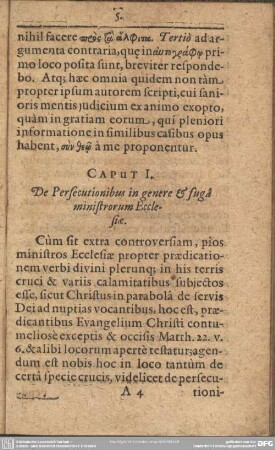 Caput I. De Persecutionibus in genere & fuga ministrorum Ecclesiae