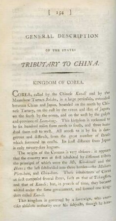[IV.] General description of the states tributary to China