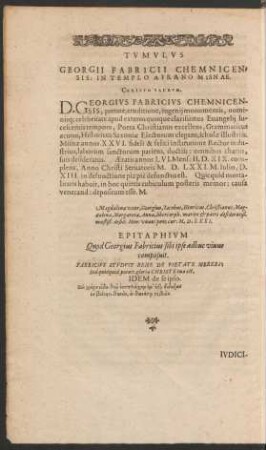 Tumulus Georgii Fabricii Chemnicensis ...