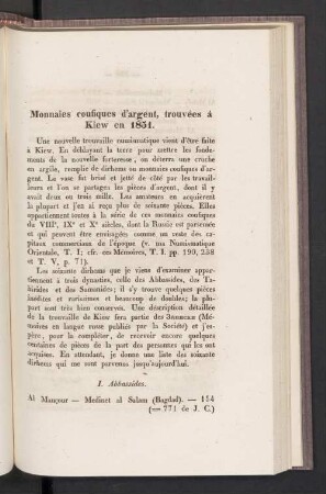 Monnaies coufiques d'argent, trouvées à Kiew en 1851
