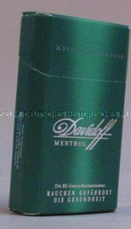 Streichholzschachtel in Form einer Zigarettenschachtel mit Werbeaufdruck für "Davidoff Menthol"-Zigaretten
