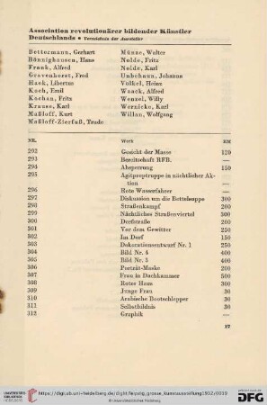 Association revolutionärer bildender Künstler Deutschlands (Nr. 292-365)