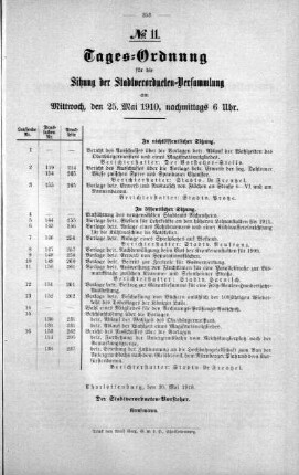 Tages-Ordnung No. 11 (144-156), 25. Mai 1910