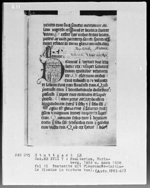 Psalterium — Initiale D (omine), Folio 15 recto