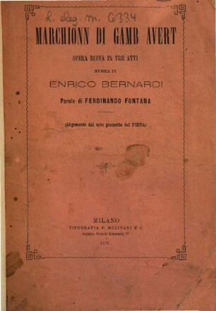 Marchionn di gamb avert : opera buffa in tre atti