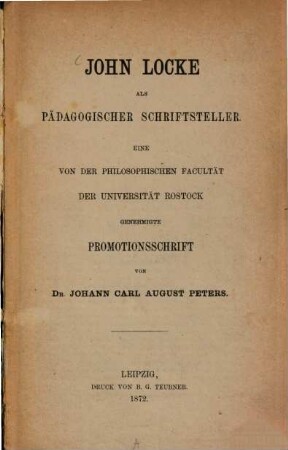 John Locke als paedagogischer Schriftsteller