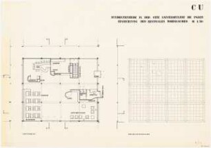Deutsches Studentenwohnheim in der Cité Universitaire de Paris: Zentraler Wohnraum, Grundriss, 1:50