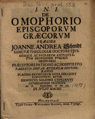 De Omophorio Episcoporvm Graecorvm