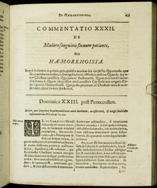 Commentatio XXXII. De Muliere sanguinis fluxum patiente, Seu Hæmorrhoissa.