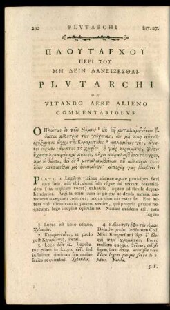Plurarchi De Vitando Aere Alieno Commentariolus