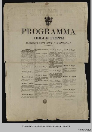 "Storia delle Otto Facciate" von Giuseppe Baccini : Festprogramm anlässlich der Enthüllung der Domfassade durch König Umberto I. am 12. Mai 1887