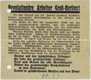 Handzettel mit linksradikaler Polemik gegen "die von Stinnes und den Junkern bezahlten Faschistenbanden"