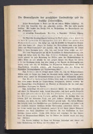 Die Generalsynode der preußischen Landeskirche und die deutsche Orientmission