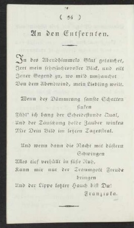 An den Entfernten.