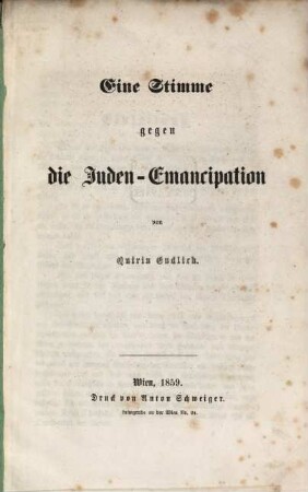 Eine Stimme gegen die Juden-Emancipation