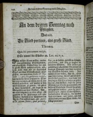 An dem dritten Sonntag nach Pfingsten. Inhalt. Die Sünd portiren, eine grosse Sünd