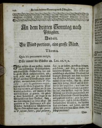 An dem dritten Sonntag nach Pfingsten. Inhalt. Die Sünd portiren, eine grosse Sünd