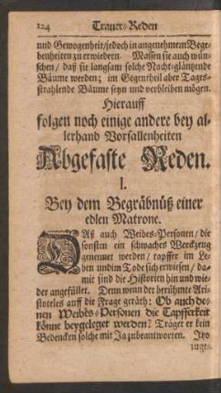 Hierauff folgen noch einige andere bey allerhand Vorfallenheiten Abgefaste Reden.