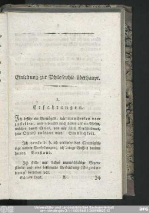 Einleitung zur Philosophie überhaupt.
