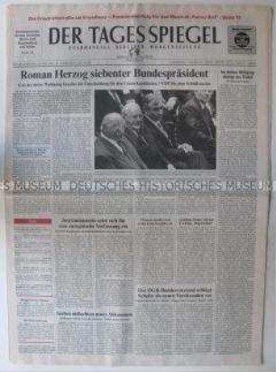 Fragment der Berliner Tageszeitung "Der Tagesspiegel" u.a. zur Wahl von Roman Herzog zum Bundespräsidenten