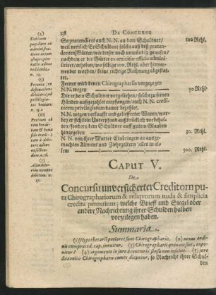 Caput V. De Concursu unversicherter Creditorn puta Chirographariorum & reliquorum nuda & simplicia credita petentium ...