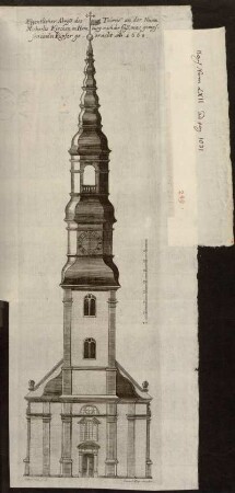 Eygentlicher Abriß des Thurns an der Neyen Michaelis Kirchen in Hamburg nach der fuß mas gemessen und in Kupfer gebracht. Ao. 1668.