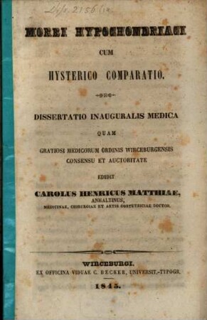 Morbi hypochondriaci cum hysterico comparatio
