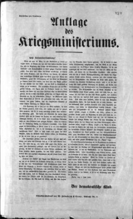 Anklage des Kriegsministeriums. (Sammlung Friedlaender)