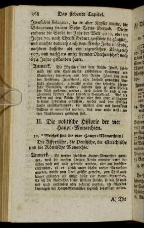 II. Die politische Historie der vier Haupt-Monarchien.